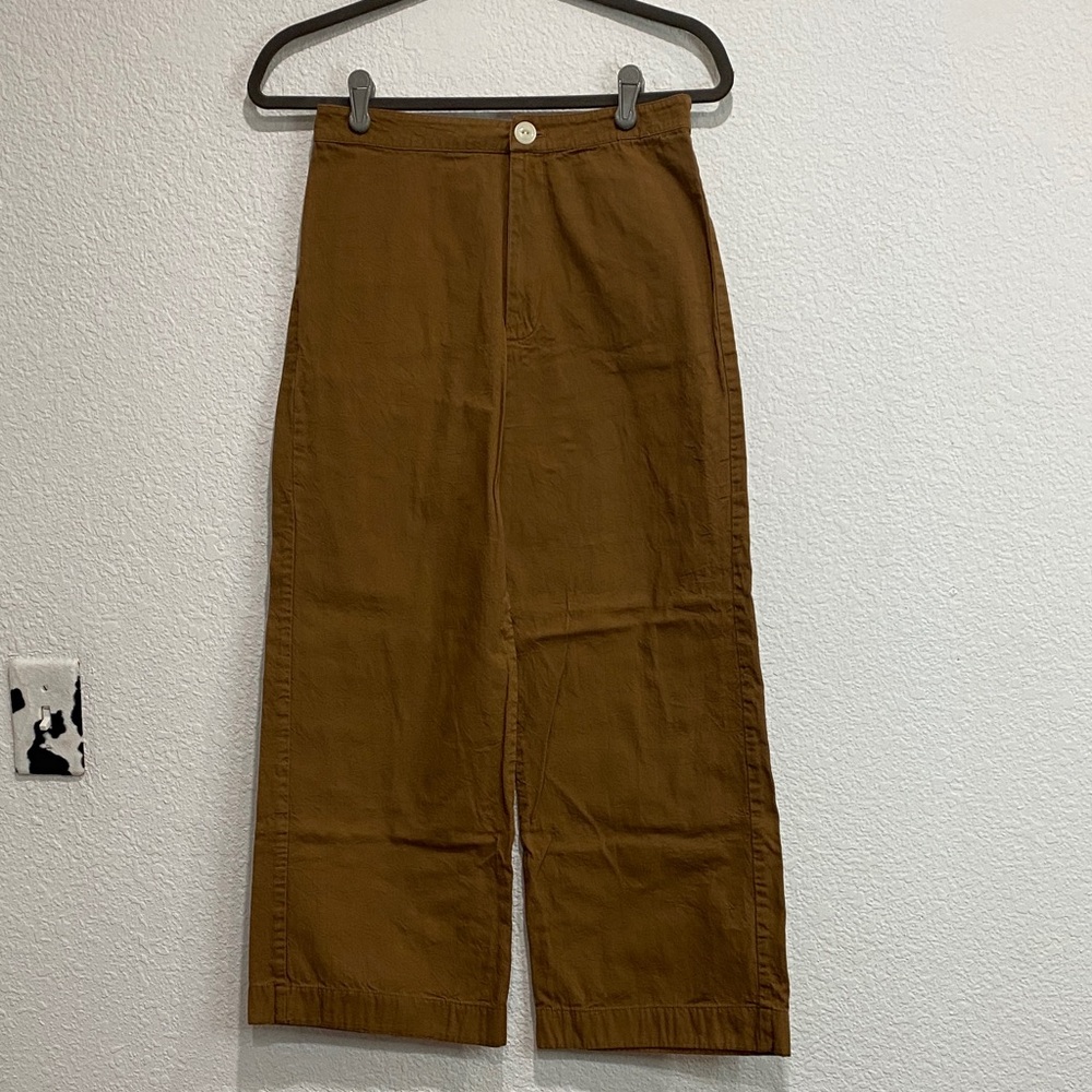 Together Segal The Faye Brown Textured Wide Leg Crop 100% Cotton Pants Sz S - Picture 2 of 6